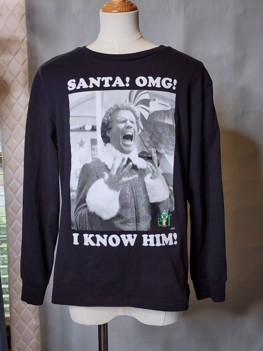 Elf boys black long sleeve graphic tee 10/12 holiday Christmas shirt - Picture 6 of 7